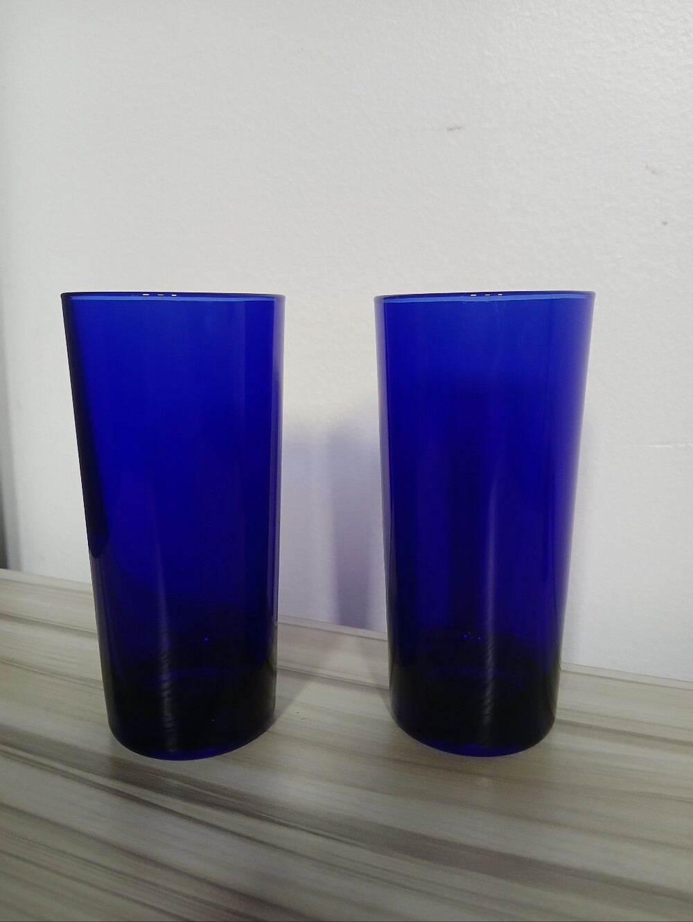 Set of 2 MCM Reims France Cobalt Blue Highball Glasses Vintage Cocktail Barware